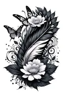 Design a female arm tattoo with a spiritual Elegant floral Vine, minimalist wave, mandala, butterfly silhouette, feather tattoo design idea