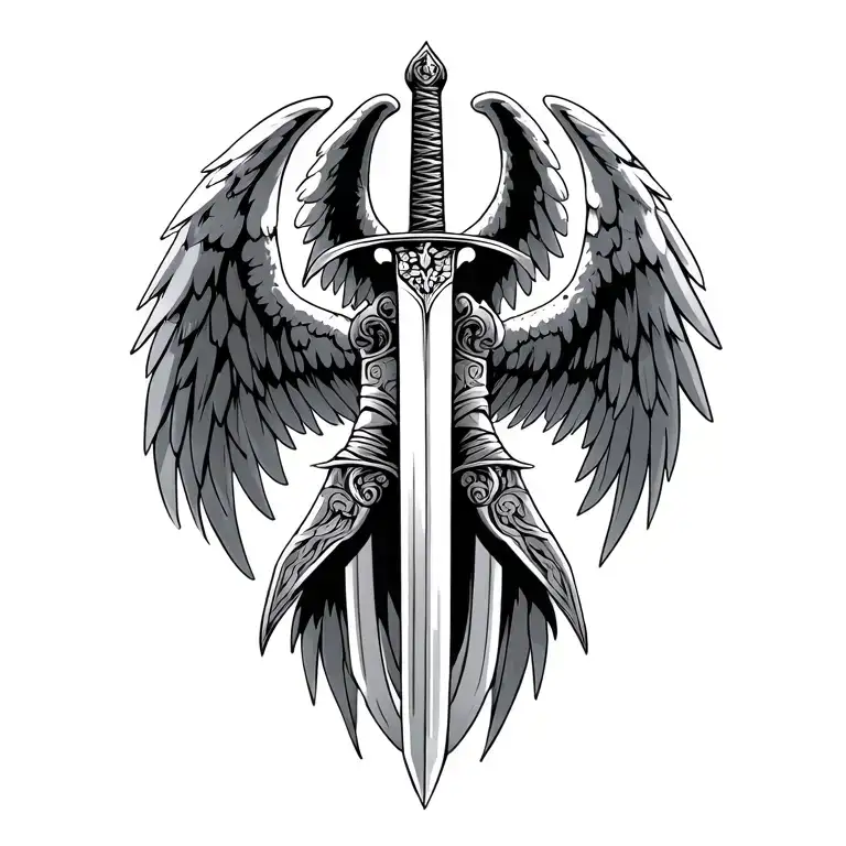 3 swords with angel wings spread tattoo design idea