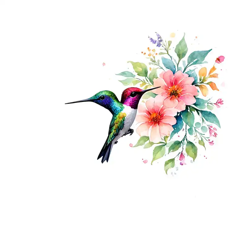 birth month flowers and humming birds tattoo design idea