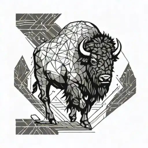bison walking through storm tattoo design idea