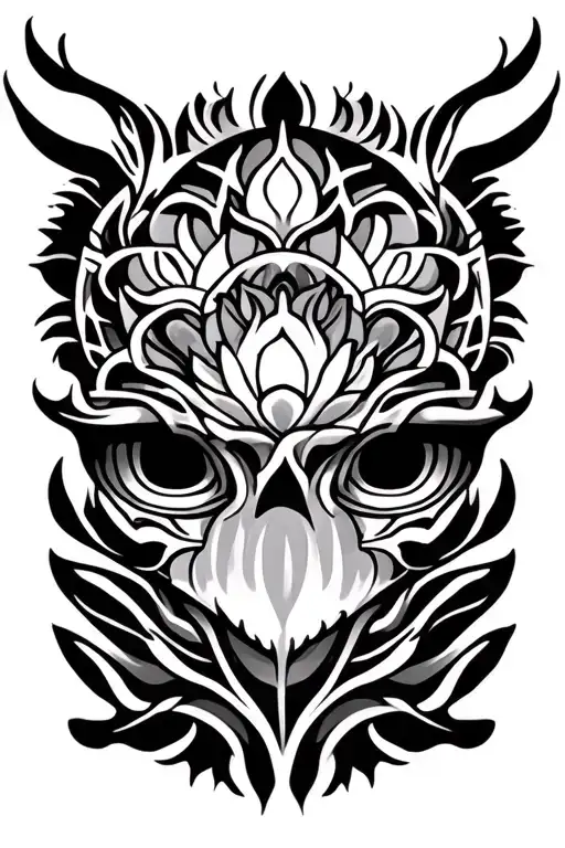 mandala, japanese and tribal patterns tattoo design idea