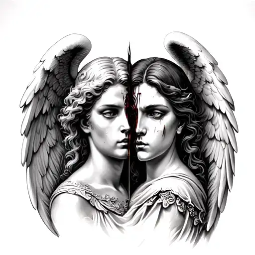 angel faces good vs evil tattoo design idea