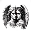 angel faces good vs evil tattoo design idea