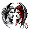 angel faces good vs evil tattoo design idea