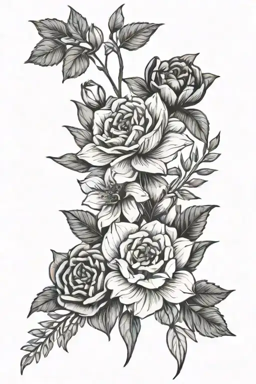 September , December and April Birth Flower bouquet tattoo design idea