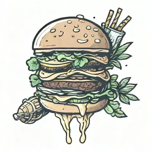 kawaii cute  character burger fries and shakes with faces   tattoo design idea
