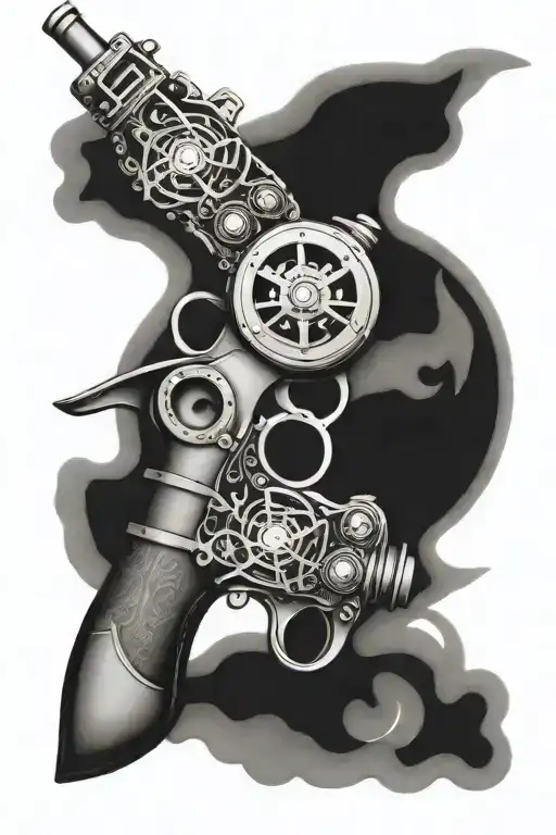 steam punk gun intertwined tattoo design idea