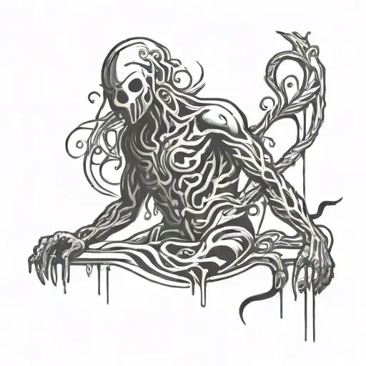 white stick figure surrounded by black tattoo design idea