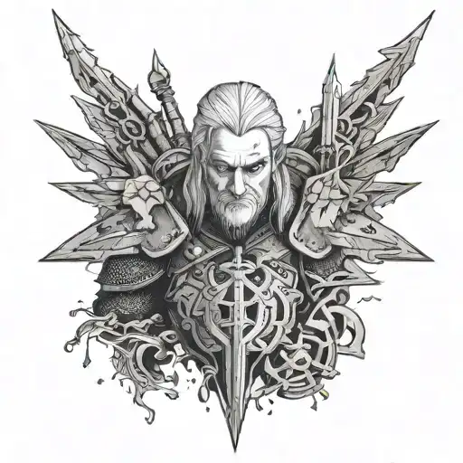 witcher 3 signs embeded in wither 3 armor full sleeve tattoo tattoo design idea