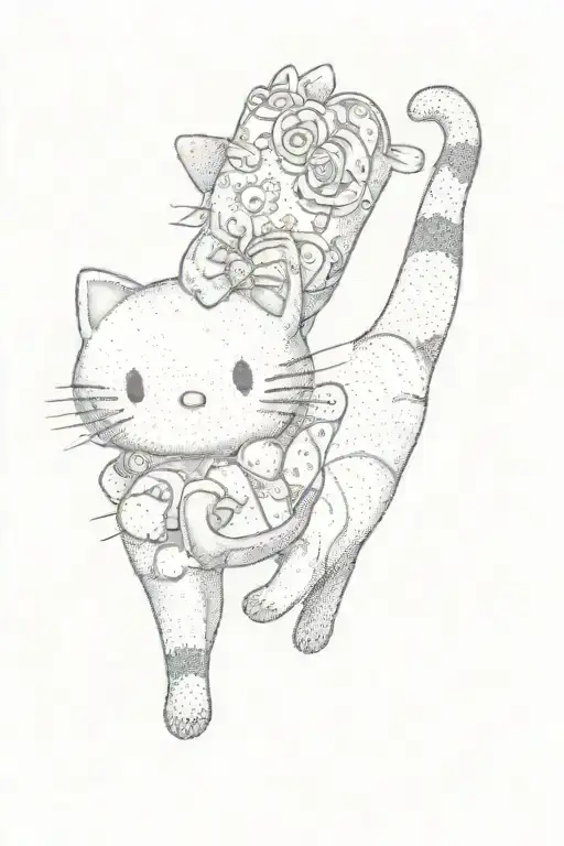 kitty stretching up to me to say hello kitty with stars tattoo design idea