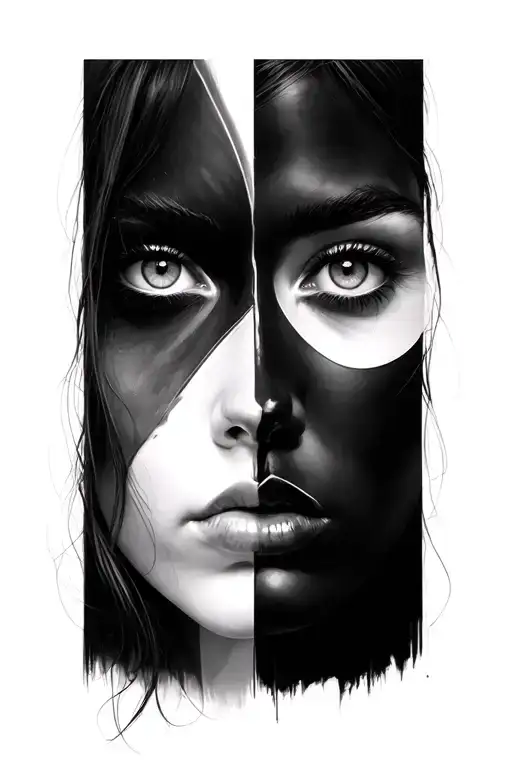 face split same face tattoo design idea