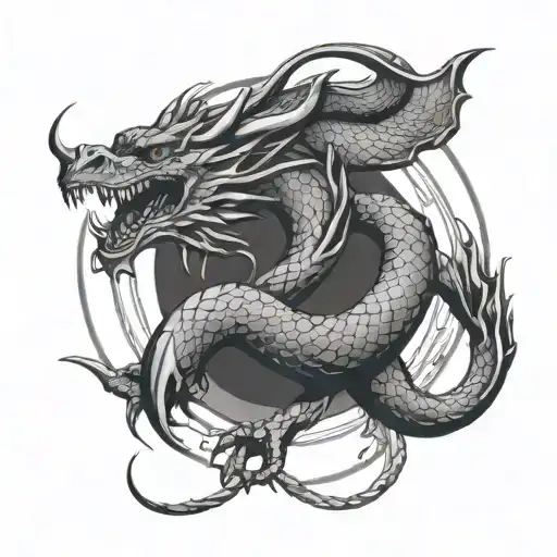 The ouroboros in the form of a dragon is intertwined in a circle of the hand tattoo design idea