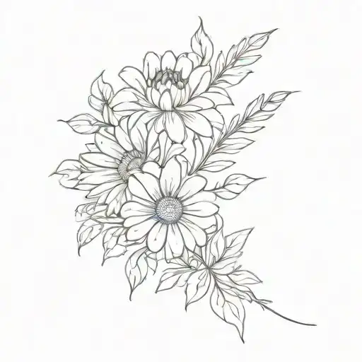 bouquet of flowers that includes roses, chrysanthemum, and aster tattoo design idea