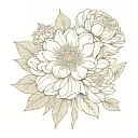 bouquet of flowers that includes roses, chrysanthemum, and aster tattoo design idea