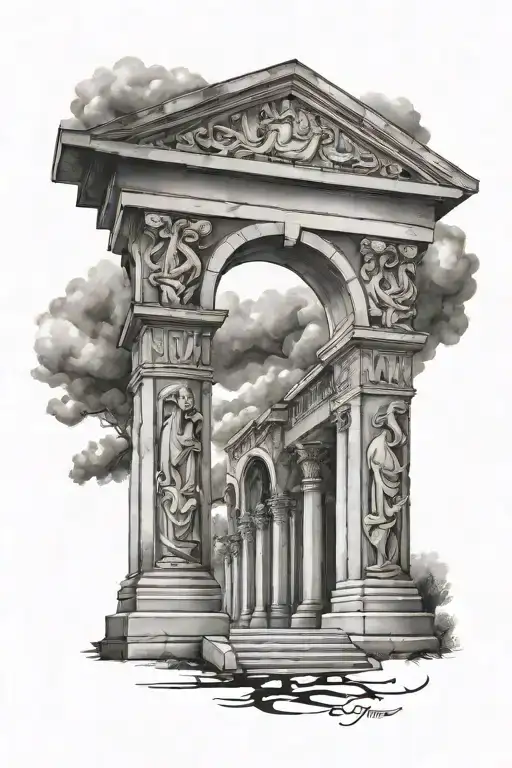 roman arch monument tattoo design idea