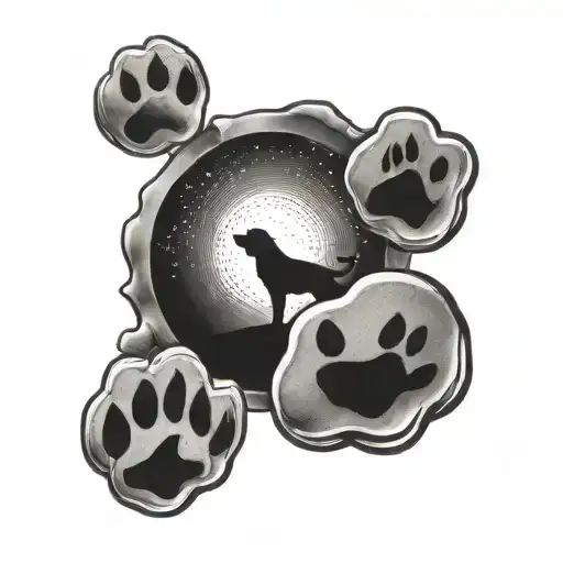 moon fading light with dog paw print tattoo design idea