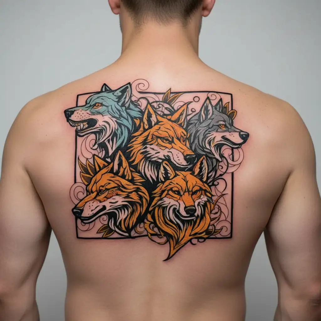three badass wolves tattoo design idea