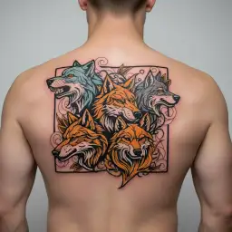 three badass wolves tattoo design idea