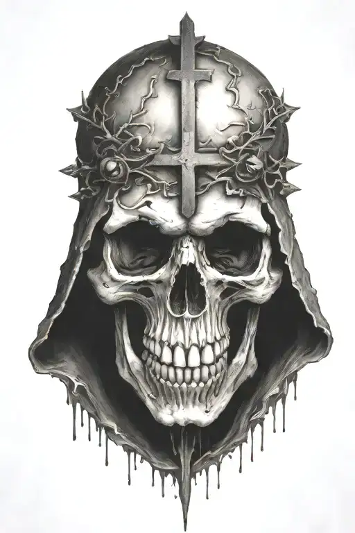 skull with upside-down cross tattoo design idea