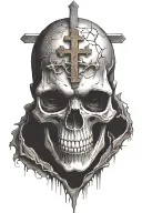 skull with upside-down cross tattoo design idea