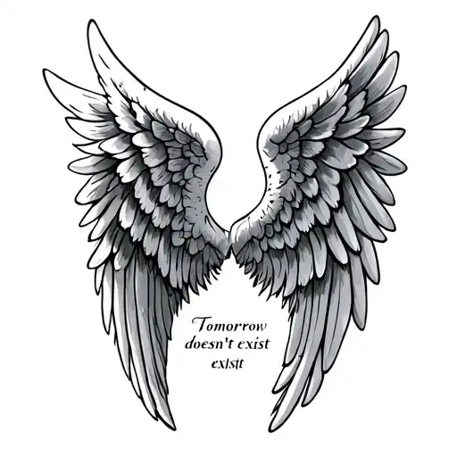 Angel wing with pen with a phrase "Tomorrow doesn't exist" to pay tribute to my died daddy tattoo design idea
