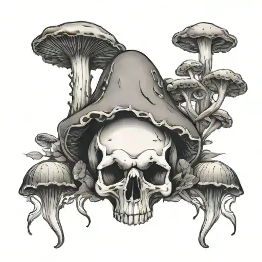 mushrooms growing out of fox skull tattoo design idea