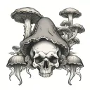 mushrooms growing out of fox skull tattoo design idea