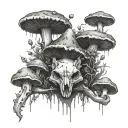 mushrooms growing out of fox skull tattoo design idea