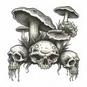 mushrooms growing out of fox skull tattoo design idea