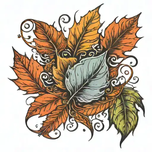 autumn leaves falling tattoo design idea