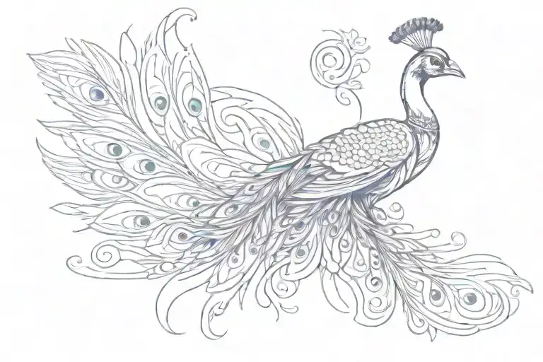V made of flute and Peacock feather tattoo design idea
