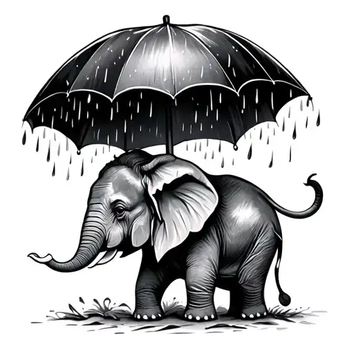 dancing elephant umbrella getting rained tattoo design idea