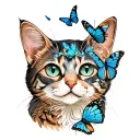 cat with butterflies surrounding tattoo design idea