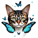 cat with butterflies surrounding tattoo design idea