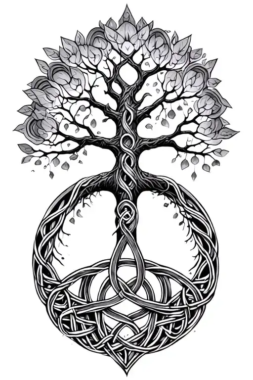 small celtic tree of life with trinity knot below tattoo design idea