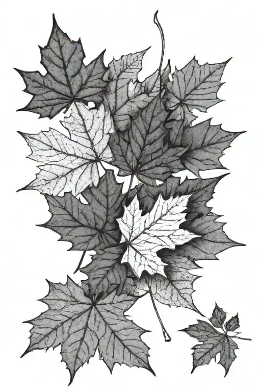 10 maple leaves in a 11 per 4cm rectangle, some leaves can go out of the rectangle for few millimeters tattoo design idea