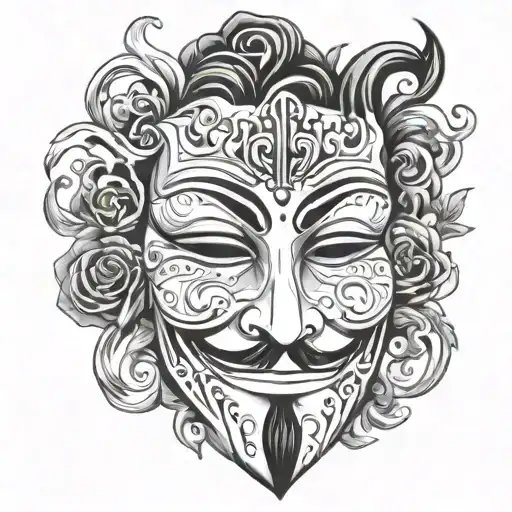 anonymous mask surrounded tattoo design idea