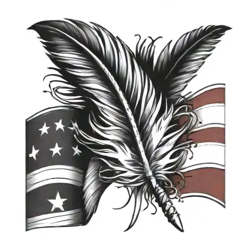 feather pen with American flag backround tattoo design idea