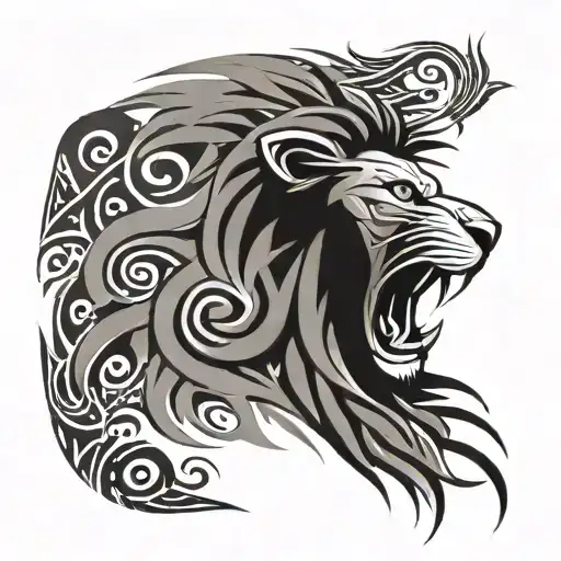 Tribal Lion Head Roaring lion surrounded by a tribal samoan design tattoo design idea