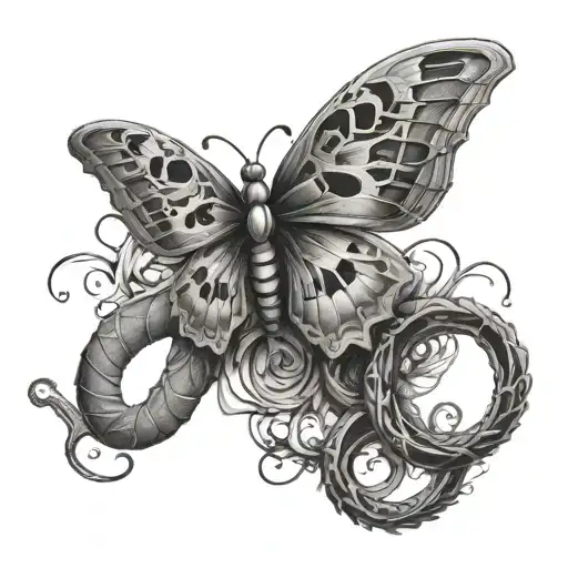 skeleton  snake with butterfly and spider tattoo design idea