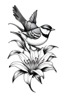 sparrow and lily flower tattoo design idea