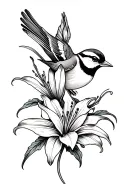 sparrow and lily flower tattoo design idea