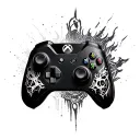 play/xbox controller and representations of famous games such as God of War, Cyberpunk 2077, clair obscur, the last of us etc. tattoo design idea