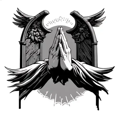 hands praying hands holding heaven gates tattoo design idea
