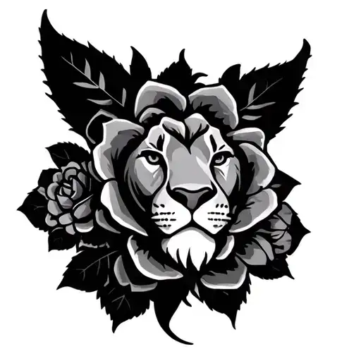 lion head stitch roses ohana tattoo design idea