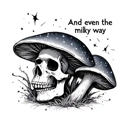 "And even the milky way" milky way skull mushroom tattoo design idea