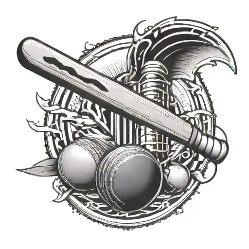 any name with cricket bat and ball surrounded tattoo design idea