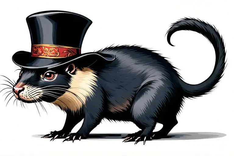 animal mole wearing top hat tattoo design idea