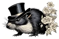 animal mole wearing top hat tattoo design idea