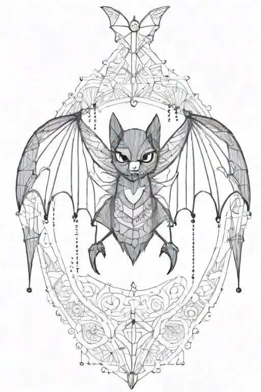 cute bat lace beads tattoo design idea
